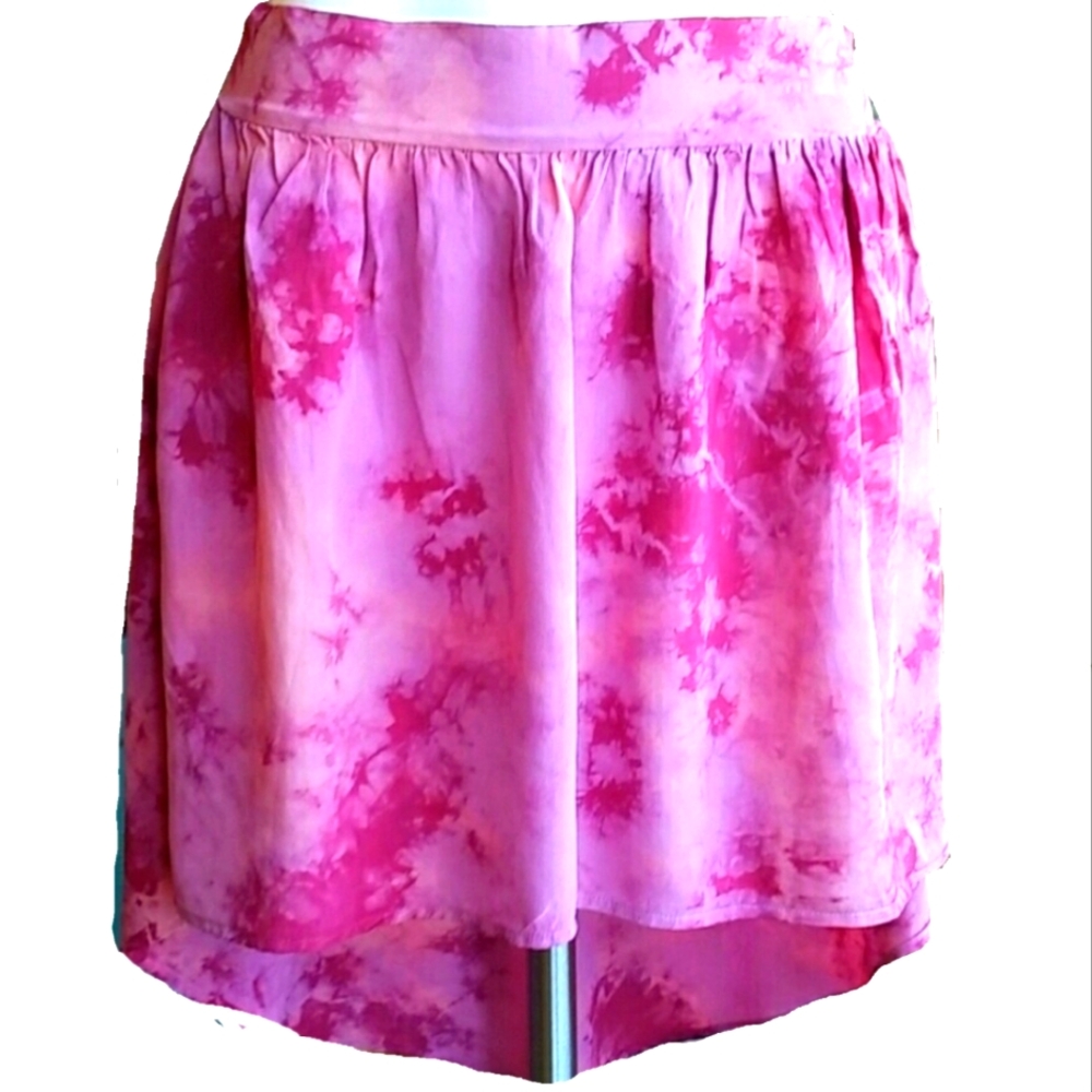 Chasor Pink High Low 100% Silk Skirt Elastic Waist Size Small